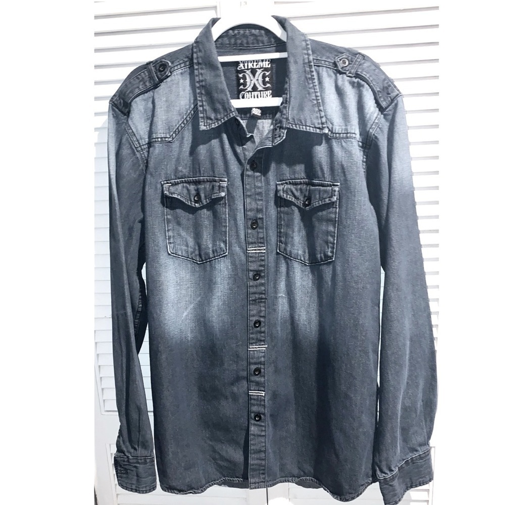 Xtreme couture men’s denim Long sleeve button down shirt XXL